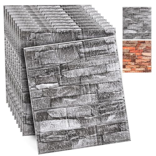 Tvvcalk Paneles de pared 3D autoadhesivos, 10 unidades de paneles de pared con aspecto de piedra 3d autoadhesivos, papel pintado con aspecto de piedra, paneles de pared de PVC impermeables con aspecto
