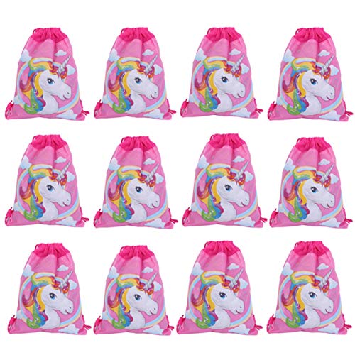 Lote de 12 Mochilas Petates Infantiles Niñas Unicornios - Bolsas Escolares Infantiles Petates Ideales para Detalles de Bodas, Comuniones y Fiestas de Cumpleaños Niñas y Niños