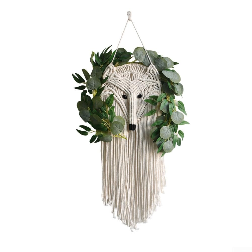 Décoration fait main en macramé, tapisserie murale feuilles et plumes poétiques