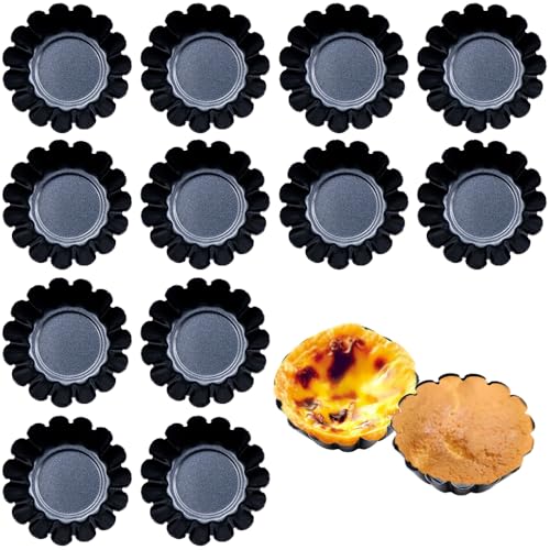 Feiangel ミニ エッグタルト型 12個セット 炭素鋼 円形 繰り返し使用可能 タルト型 ミニパイ型 耐熱 耐油 ベーキングツール 裏地付き型 お菓子用 DIY (6.5cm)
