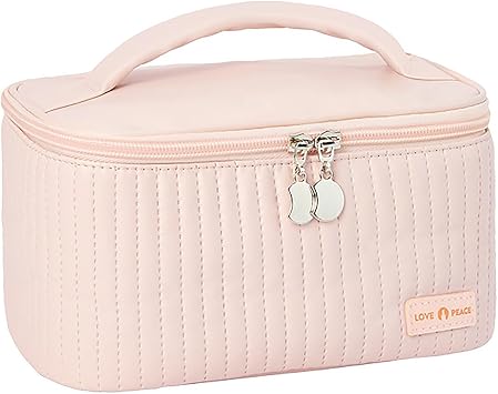 BONNY DODO Travel Portable Cosmetic Bag Pink Makeup Bag Cute Makeup Case Organizer Toiletry Bag for Women PU Leather WaterproofLight Pink, Small