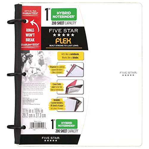 Five Star Flex Hybrid Notebinder, 1 Inch Binder With Tabs, Notebook And 3 Ring Binder All-In-One, White (72512) #TOP5