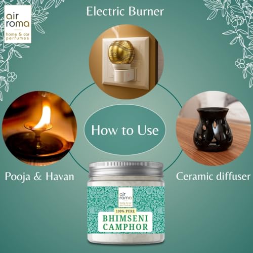 Image of AIR ROMA Bhimseni Original Camphor 100g Jar - Pack of 1 | 100% Pure, Organic, Camphor (Kapur) for Puja, Arti, Meditation, Aromatherapy, Refreshing Fragrance & Neutralizes Negative Energy