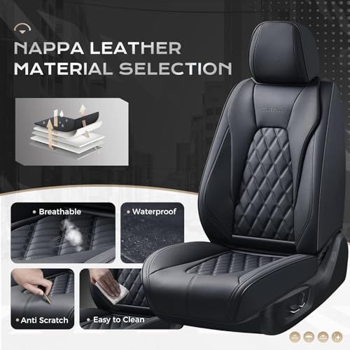 Image of Coverado Car Seat Covers Front Seats, 2-Pack Black Seat Covers for Cars, Waterproof Nappa Leather Car Seat Covers for Cars, Car Seat Protector Car Seat Cushion Universal Fit for Most Cars Truck SUV