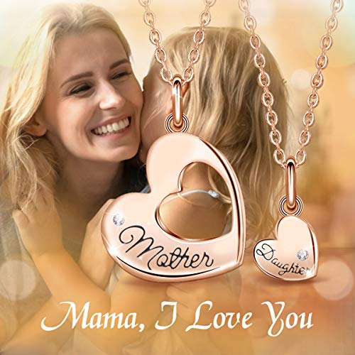 Miniatura 4 de Eudora Collar Para Madre Hija Oro Rosa Colgante De Doble Corazón Para Mama, Plata De Ley 925 Madre Hijo Amor Colgante De Doble Cadena Materno Regalo Del Día De La Madre, Regalos Para Mamá Hija, 18
