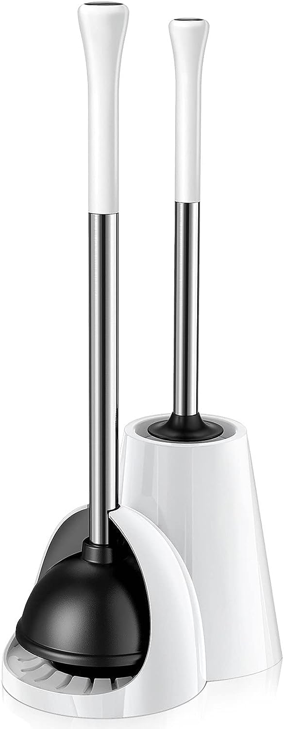 Toilet Plunger Bowl Brush Combo: Hideaway Elegant Toilet Scrubber Cleaner Plunger Caddy Set with Holder - Hidden Freestanding Discreet Accessories for Bathroom Apartment
