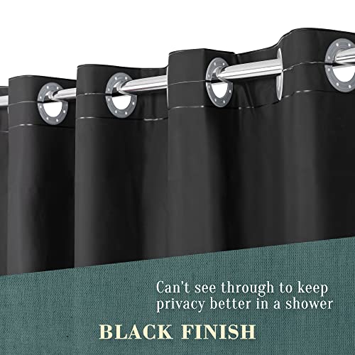 Image of No Hook PEVA Shower Curtain or Liner - 8G Heavy Duty Black Bathroom Shower Curtain No Hooks Required, Waterproof Plastic & PVC Free, Standard Size 71 x 74, Black