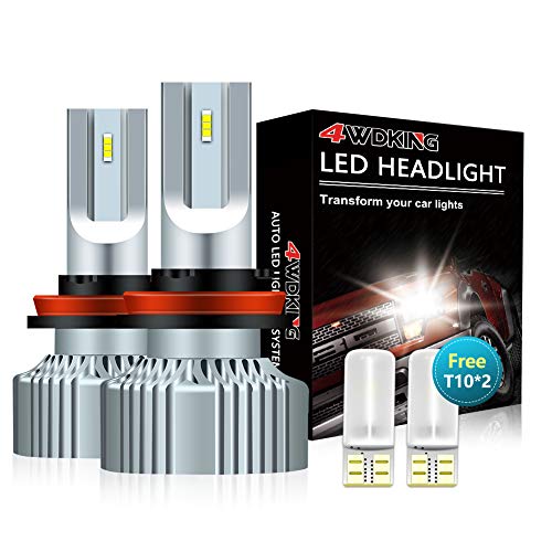 4WDKING H11 LED Headlight Bulbs - Fanless Super Bright Low Beam Fog Light 60W 8000LM 6500K Cool White High Beam H8/H9 Conversion Kit with T10 x2