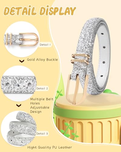 AWAYTR Kids Leather Belts for Girls - 2 Pack Toddler Girls Skinny Leather Belts for Jeans with Gold Buckle4