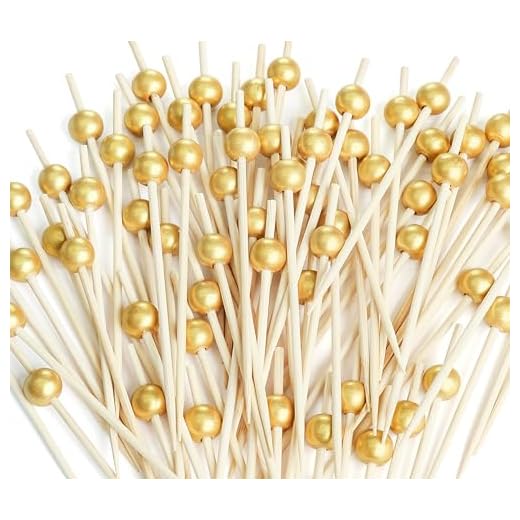 200PCS Cocktail Picks, Fancy Cocktail Toothpicks for Appetizers Picks, Handmade Bamboo Cocktail Skewers for Appetizers Fruit Party, Gold Pearl Food Picks Charcuterie Accessories (4.7 Inch)