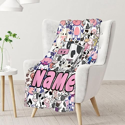 Mercuryelf Custom Cow Throw Blanket - Soft, Fuzzy & Warm - 40x50 Inches Flannel Blankets for Travel, Office - Cute Throws Gift for Girls, Boys