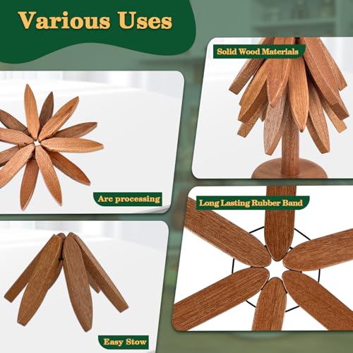 Wooden Trivets for Hot Dishes,Christmas Tree Trivet for Hot Pots and Pans,3Tree Coasters Set+ 1 Stand,Hot Pads for Kitchen(Wood) - Image 5