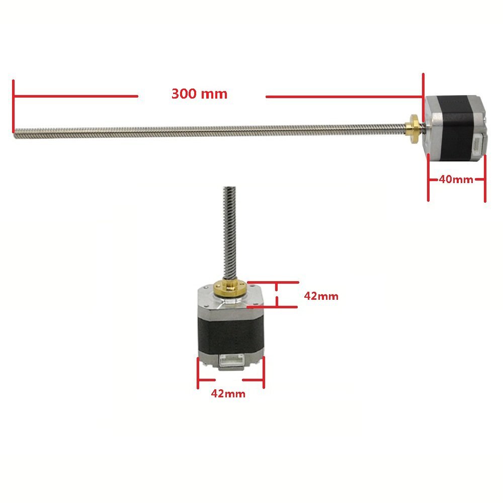 Iverntech NEMA 17 Stepper Motor with Integrated 300mm T8 Lead Screw for RepRap Prusa i3 3D Printers Z Axis or CNC Machine