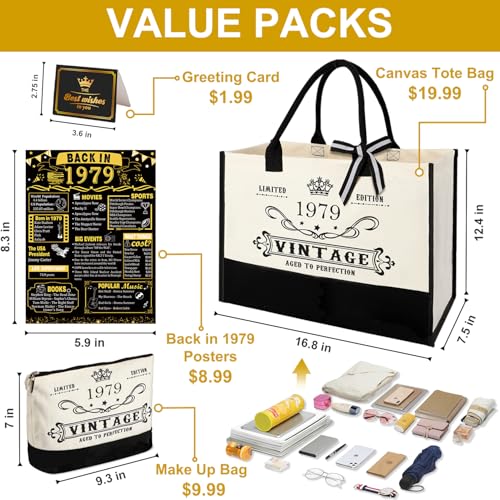 Image of 47th Birthday Gift for Women-Vintage 1979 Canvas Tote Bag,Makeup Bag,Poster