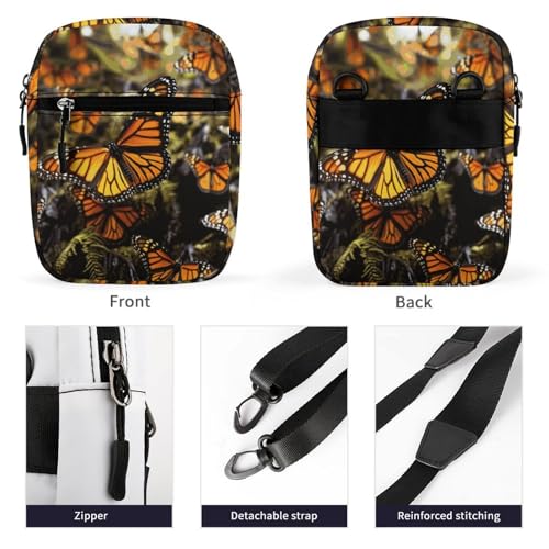 Personalized Small Crossbody Bag Water Resistant Messenger Bags Mini Orange Butterflies Printing SlingBag For Men Women3