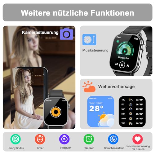 MFVLP Smartwatch Herren Damen, 1,85 HD AMOLED Touch Fitnessuhr mit Bluetooth-Anrufe,120+Sportmodi Fitness Tracker mit Puls-SpO2-Schlaf-monitor, IP68 Wasserdicht Sportuhr für Android iOS, Schwarz