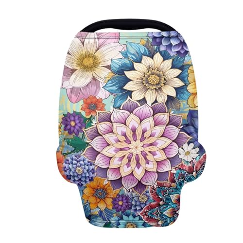 Image of Mandala Flower Car Seat Covers Multi-Purpose Decorative Pram Dust Protector Breastfeeding Scarf Durable Stroller Canopy Covers Washable Breastfeeding Shawl