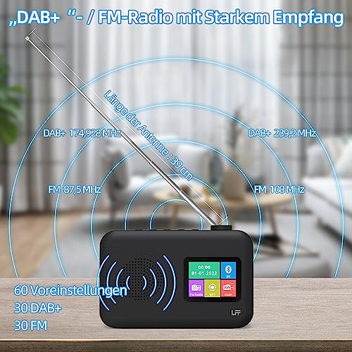 Dab Radio, LFF DAB Digitalradio, Radio Klein UKW-Digitalradio, DAB Plus Radio, Küchenradio mit Kabel oder Batteriebetriebenes Radio, Farbdisplay Radio mit Bluetooth – Bild 5