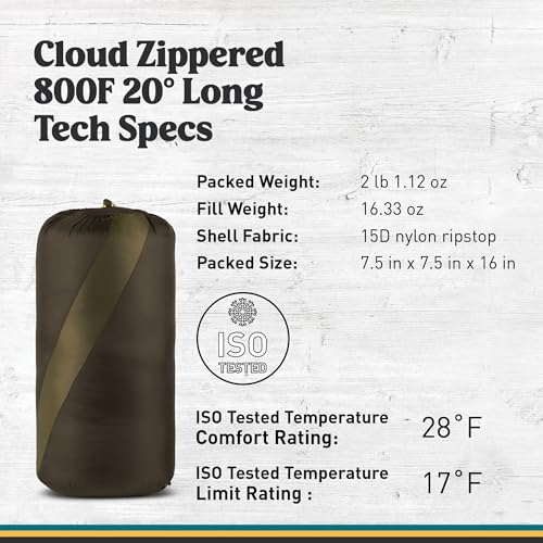 Image of Sierra Designs Cloud 20 Degree DriDown Sleeping Bag Ultralight Zipperless Down Sleeping Bag for Backpacking and Camping