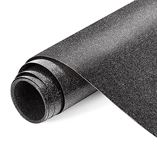 Vankerter Glitter HTV Iron on Vinyl, 12inches x 5feet, Easy to Cut & Weed, Heat Transfer Vinyl Heat Press Design for T-Shirts (Black)