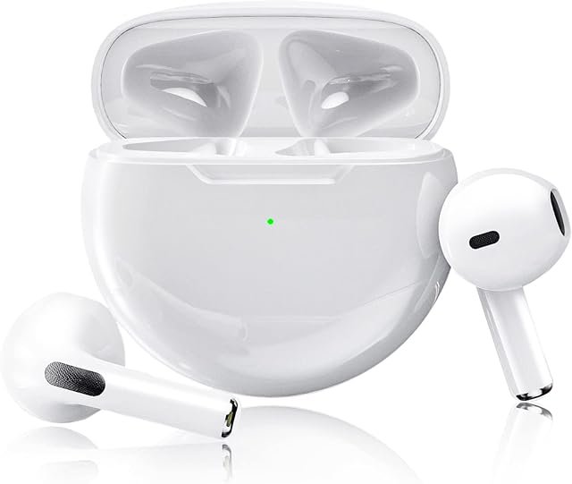 Wireless Headphones, Wireless Bluetooth 5.3 Earbuds 3D HiFi Stereo Headphones Noise Cancellation in-Ear Built-in Mic with Charging Case, IPX7 Waterproof Earphones for iphone/IOS/Android/Samsung -White