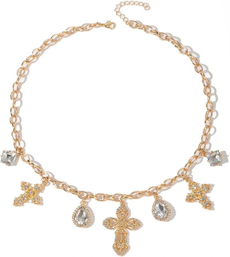 Gold Multi Crystal Cross Necklaces for Women,Trendy Teardrop Zircon Cross Statement Pendant Necklace,Fashionable Birthday Jewelry Accessories Gifts - Image 7