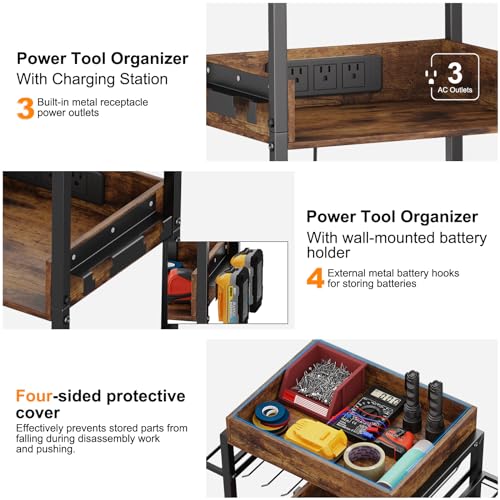 KAKSEY Organizador de carrinho de ferramentas, armazenamento de ferramentas elétricas com estação de
