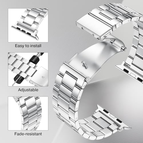Image of Metal Band Compatible with Apple Watch Bands for Men 49mm 46mm 45mm 44mm 42mm 41mm 40mm 38mm, Stainless Steel iWatch Bands for Apple Watch Ultra 3 2 1 /Series 11 10 9 8 7 6 5 4 SE