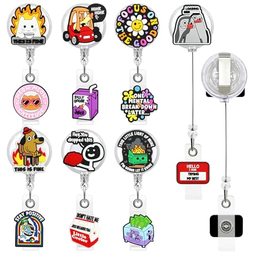 Porte-badge pour enseignant et personnel soignant : lot de 7 pinces rétractables rigolotes