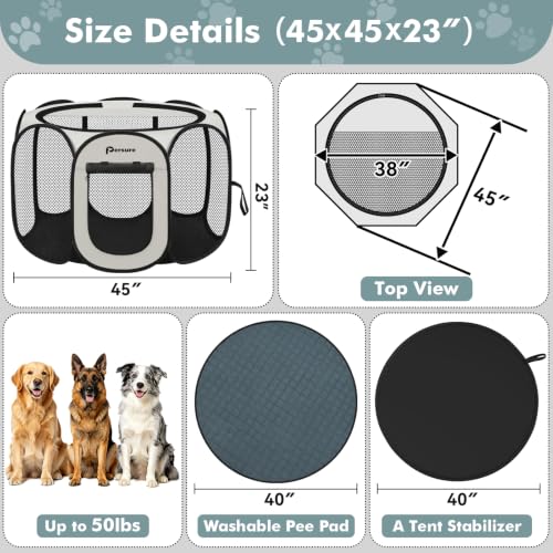 Image of Dog Cat Playpen Indoor Outdoor for Puppy Pet Dog Cat Recovery After Surgery | Dog Tent Crates Cage Indoor /Outdoor, Portable Pop Up Kennel with Carrying Case for Travel (White with Pad, Large)