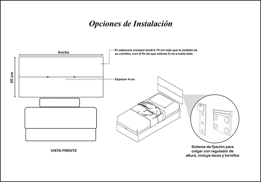 LA WEB DEL COLCHON Cabecero tapizado Julie para Cama de 105 (115 x 55 cms) Blanco