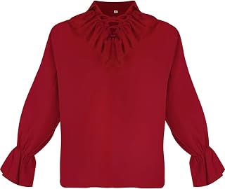 Gothic Men's Tops Men's Long Sleeve Costume Men's Casual Shirt Stand-Up Collar Renaissance Steampunk Gothic Vintage Ruffle Shirt Slim Fit with Long Sleeve Shirt Large Sizes Retro Shirt Blouse Tops