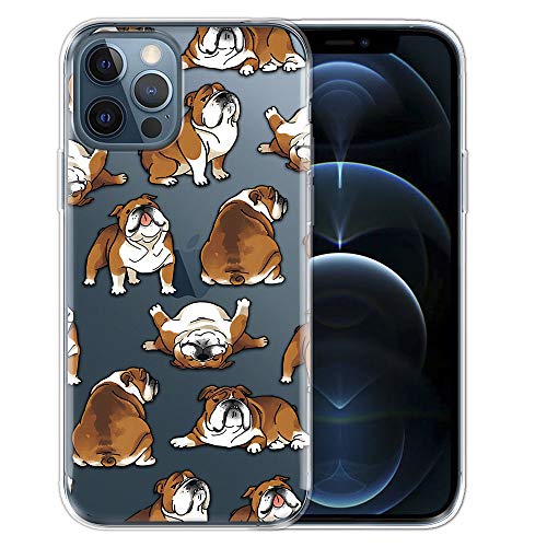 Fincibo Clear Transparent Tpu Soft Gel Skin Case Cover Compatible With Apple Iphone 12 Pro Max 6.7 Inch 2020 - English Bulldog Funny Playful Postures #TOP17