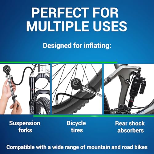 Optio Cycle Shock Pump 600 PSI / 40 Bar – High Pressure Bike Pump with Pressure Gauge for MTB Full Suspension Bikes | Compact Manual Air Pump for Schrader Valve Tires, Forks and Rear Air Shocks by Optio Cycle - Image 6