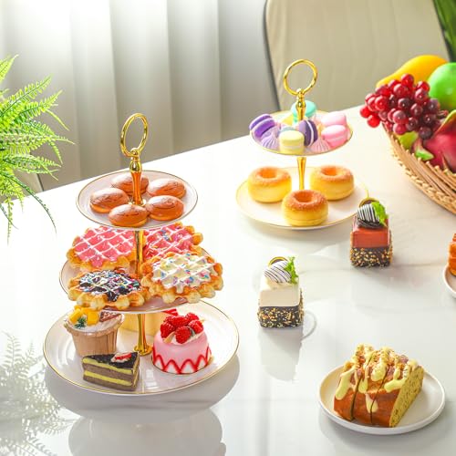 8 Pack 3 Tier Cupcake Stand Bulk Tiered Dessert Stand Thick Plastic Serving Tray with Gold Edges Dessert Table Display Set Tea Cake Holder for Wedding Birthday Party(White) by Teenyyou - Image 4