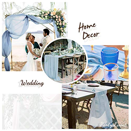 Nowepai 2 Pcs 10 Ft Dusty Blue Chiffon Sheer Table Runner Romantic Wedding Decor Linens Bridal Party Table Setting Decorations #TOP3