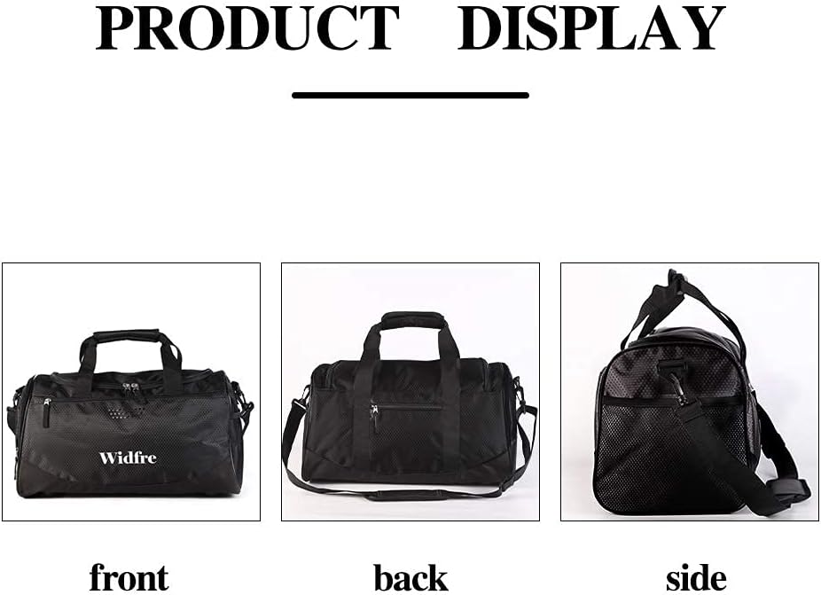  | Widfre Sports Gym Bags Duffle Duffel Bag for Travel, Daily Use, TPU Waterproof Pocket, Shoes Compartment, Women and Men (Black, Medium Size) | Sports Duffels