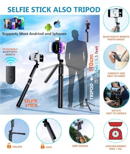 Image of Gimbal for Phone,Camera Tripod Stand for Phone, Smartphone Gimbler for iPhone with Anti-Shake 1-Axis STABILIZER for Android & iOS Ideal for Vlogging Reels YouTube Travel Videos (R16 Selfie Stick)
