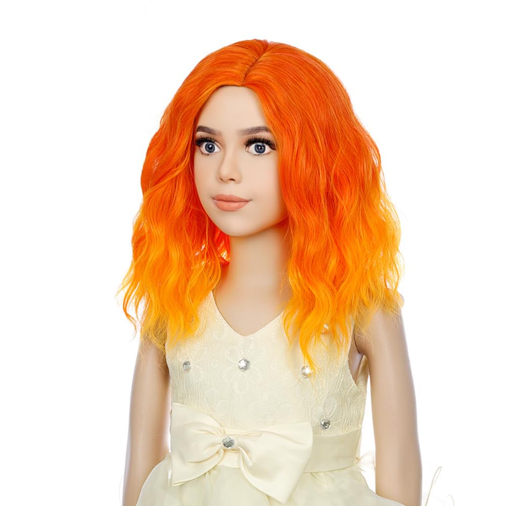 PATTNIUM Kids Fire Wig Short Ombre Orange Wig for Girls Cosplay Halloween Party Costume Synthetic Flame Wig Child Size (Ombre Orange)