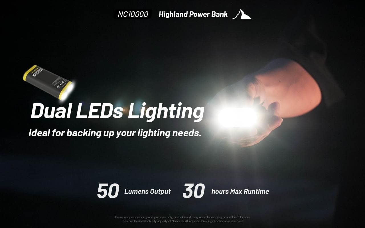 Nitecore NC10000 Light Weight 10,000mAh Power Charger with Built-In Flashlight - 50 Lumens