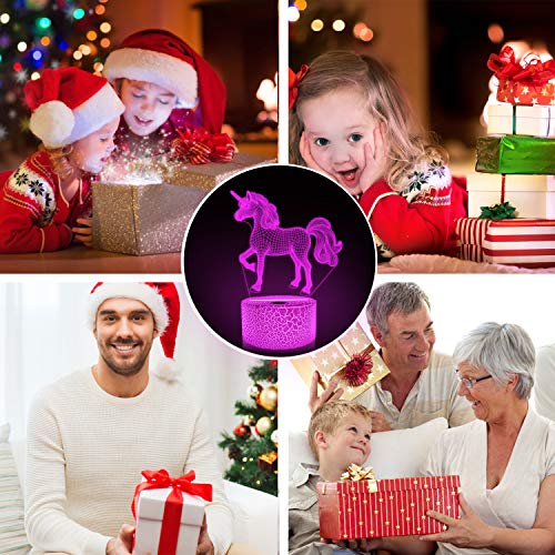 FULLOSUN 3D Kids Unicorn Night Light Optical Illusion Bedside Lamp,16 Colors Change with Remote Control Home Decor, Xmas Birthday Gift for Childs Girls Women