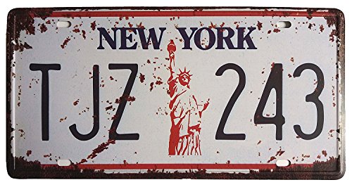 Eureya Placa de matrícula de coche New York TJZ 243 para casa/cafetería/bar/restaurante/exposición, decoración de pared vintage 15,2 x 30,4 cm