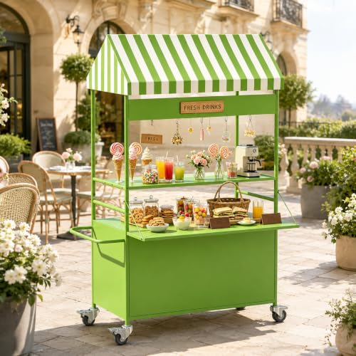 Portable Vendor Cart with Canopy & Wheels