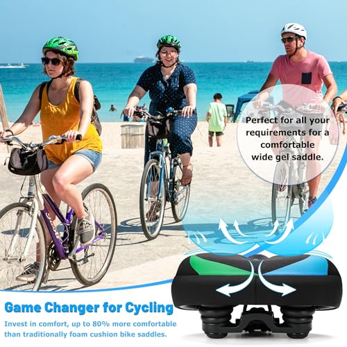 CDYWD Oversized Bike Seat for Men & Women, Comfortable Gel Padded, Extra Wide Bicycle Seat Cushion Comfort, Replacement Saddle for Peloton, Stationary Exercise Bike, Mountain Bike, Cruiser, City Bike
