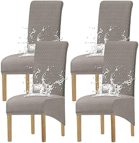 KELUINA Geometric Jacquard Large Chair Covers for Dining Chairs,XL High Back Dining Chair Covers, Stretch Removable Washable Seat Cover Chair Protector (K Light Gray,Set of 4)
