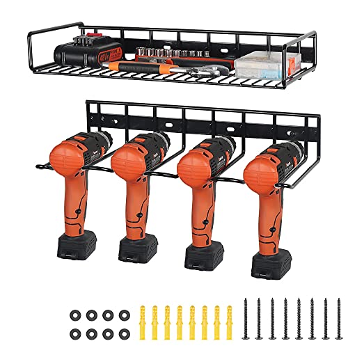 Butizone Power Tool Organizer, Wall Mounted Drill Storage Rack for Handheld & Power Tools, Heavy Duty Compact Steel Power Tool Holder, 16\" Length
