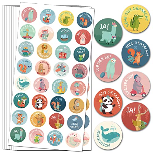 1600 Stück Tier Belohnungsaufkleber 25mm Motivationsaufkleber für Kinder 32 Muster Selbstklebende Lehrer Belohnung Aufkleber Deutsch Belohnungssticker Reward Stickers Tieraufkleber für Lehrerbedarf