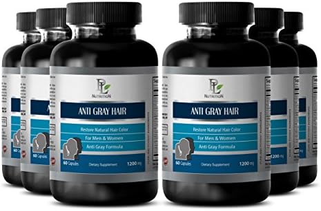 Eliminate Grey Hair - Anti Gray Hair Natural Complex 1200mg - Barley Grass Juice Powder Pills - 6 Bottles 360 Capsules