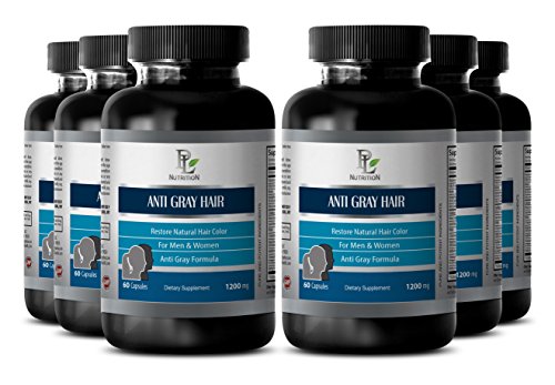 Eliminate Grey Hair - Anti Gray Hair Natural Complex 1200Mg - Barley Grass Juice Powder Pills - 6 Bottles 360 Capsules #TOP23