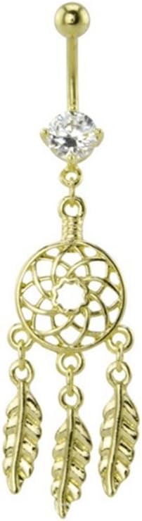 Pierce Plex Belly Button Ring 14ga Dangle Feathers Dreamcatcher Surgical Steel